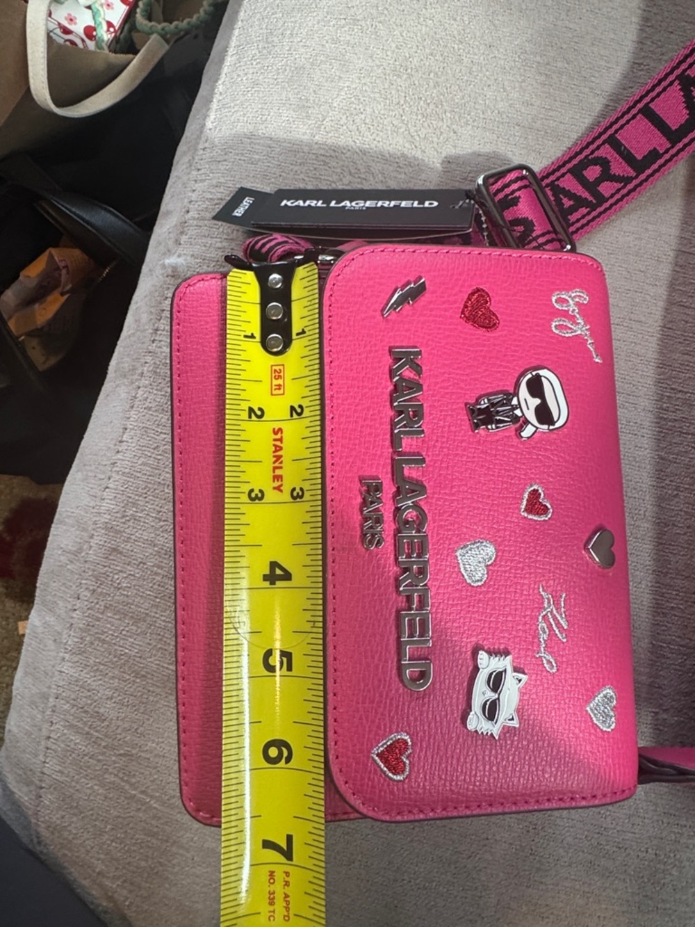 Karl Lagerfeld Hot Pink Crossbody Bag with Logo Strap - Picture 5 of 12